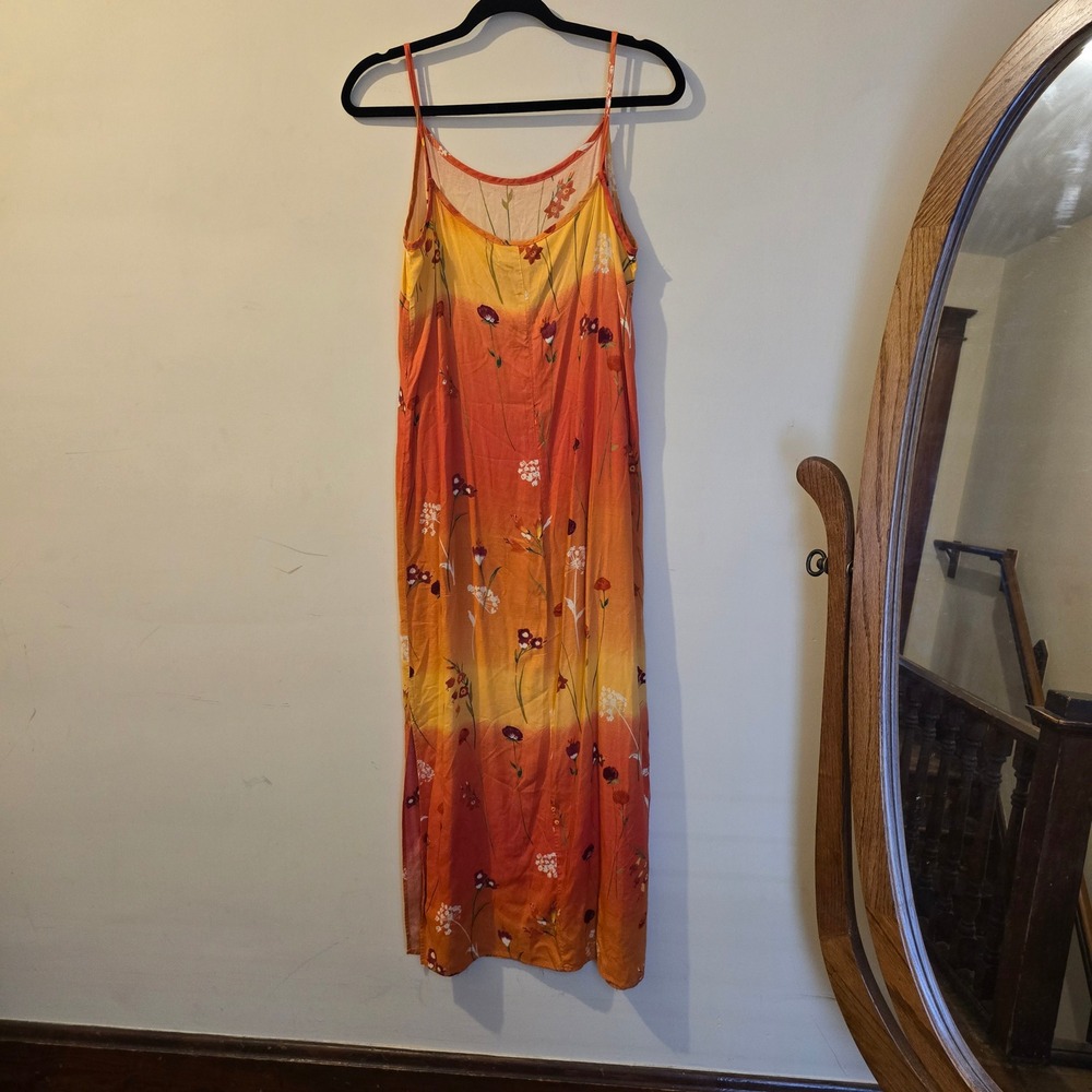 No Boundaries Vintage Floral Ombre Maxi Dress Orange Yellow Sunset Wildflower - Picture 2 of 6